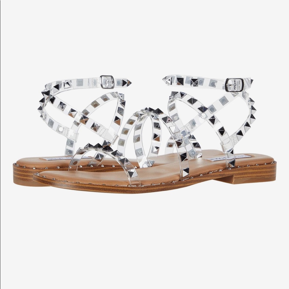 Steve Madden travel flat studded sandal in clear